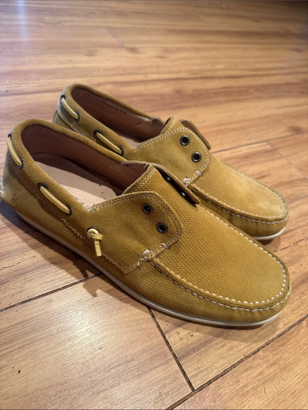 John Varvatos USA Suede Boat Shoes Men’s 9M Tan Leather Slip-On Loafers